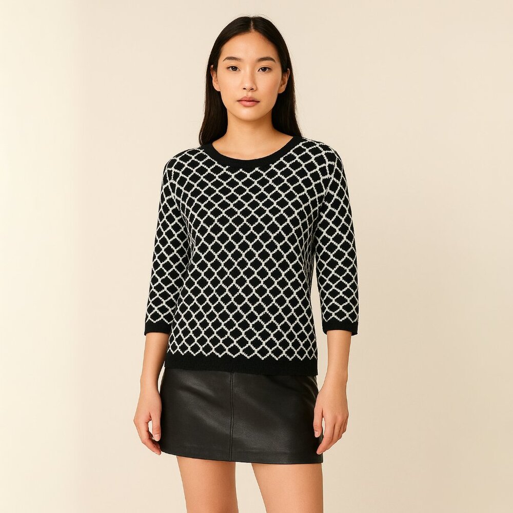 Liz Claiborne Black and White 3/4 Length Sleeve Sweater Size M